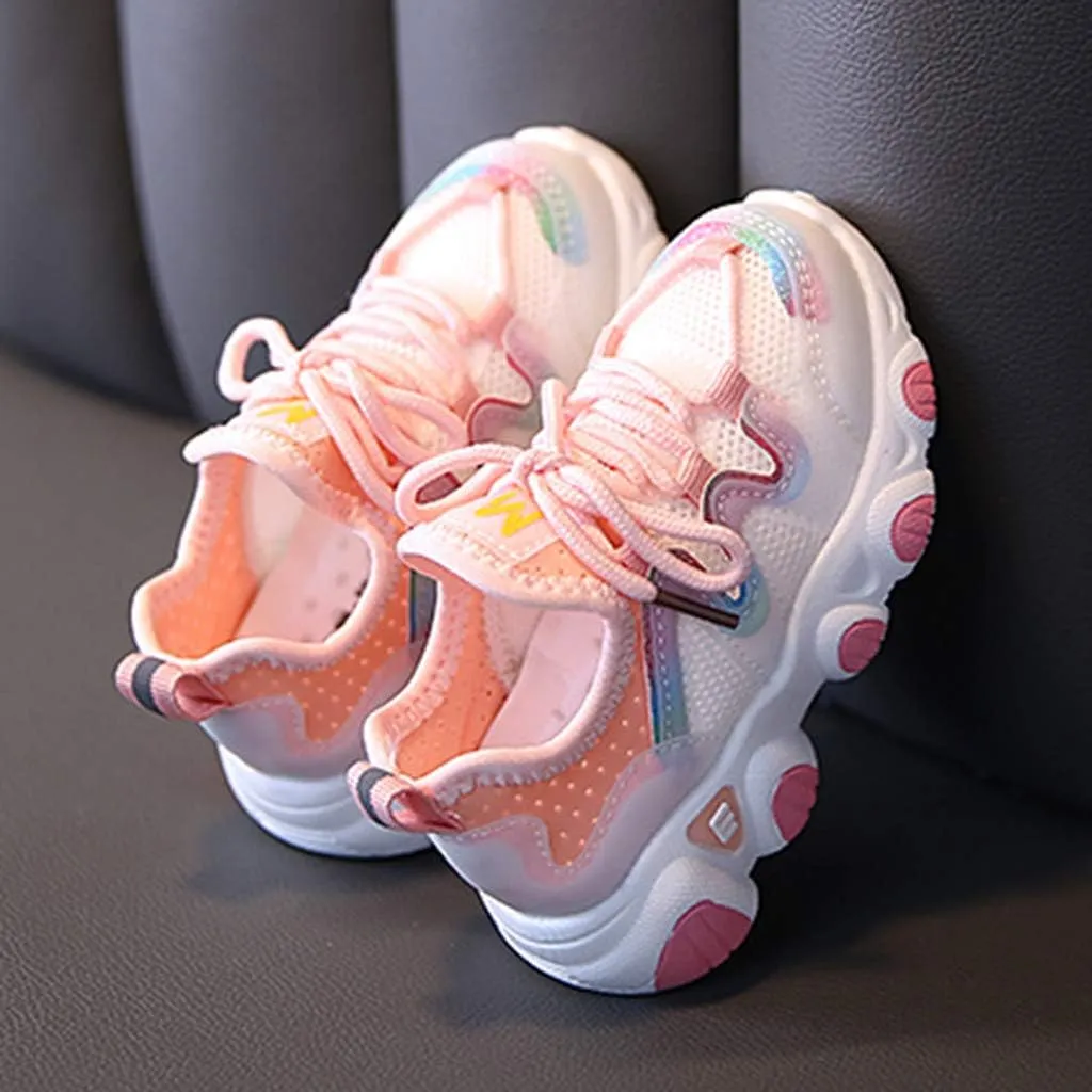 Toddler Sneakers 1-6 Years Kids Baby Girls Sneakers Mesh Breathable Lace Up Soft Shoes Black Sneakers