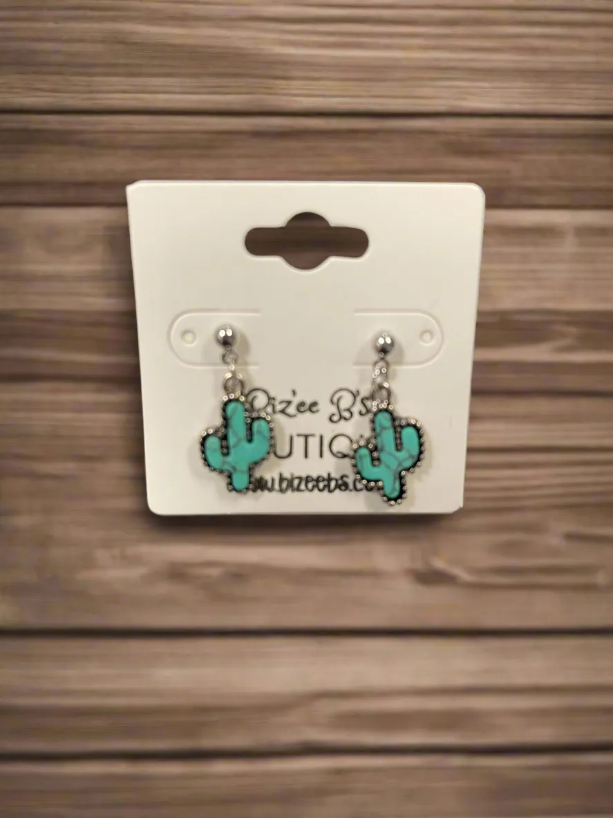 Turquoise Dainty Cactus Earrings