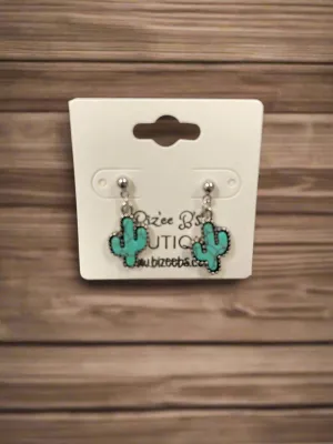 Turquoise Dainty Cactus Earrings