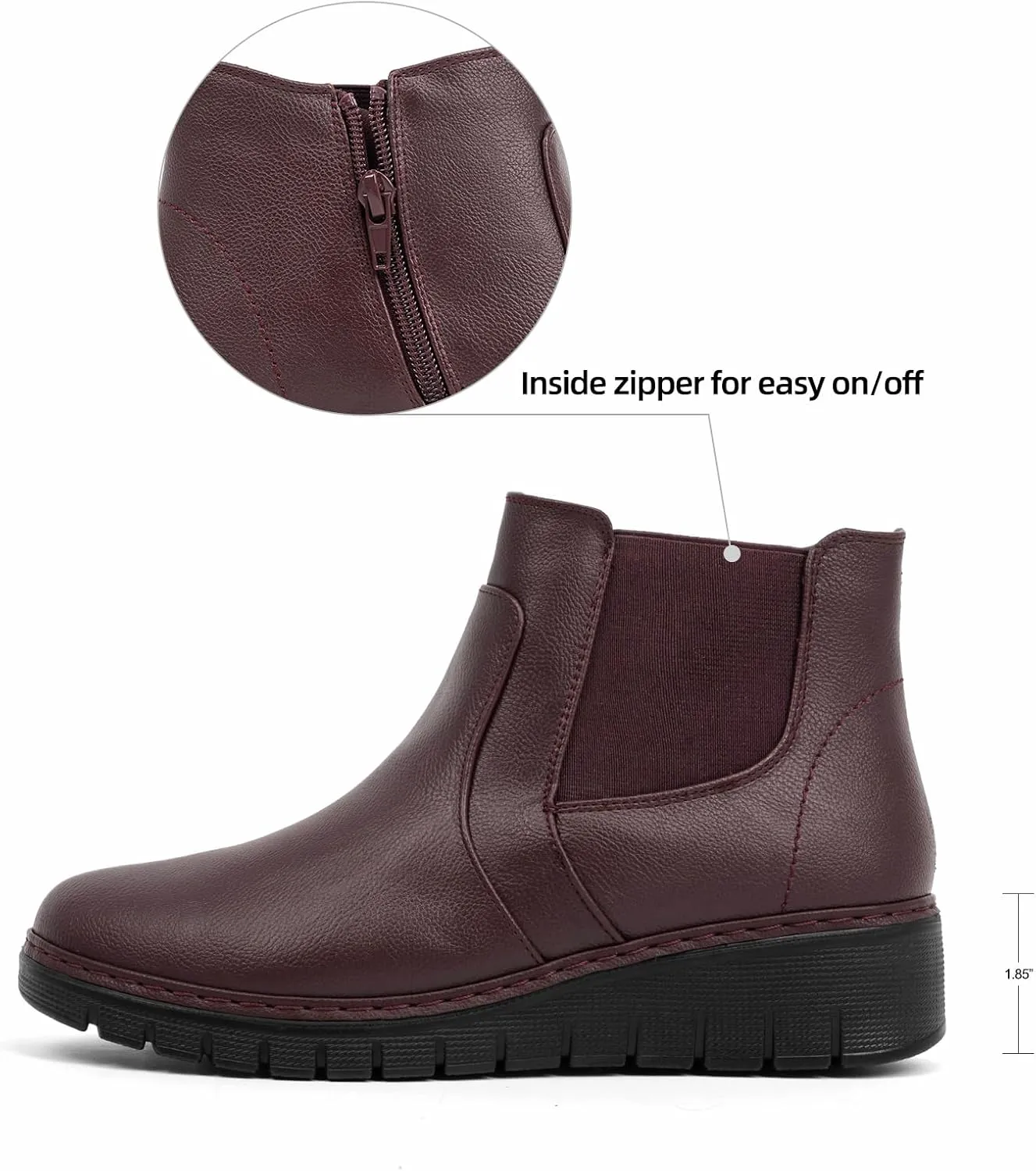 VJH confort Womens Ankle Boots, Comfort Round Toe Lightweight Wedge Chelsea Booties with Arch Support