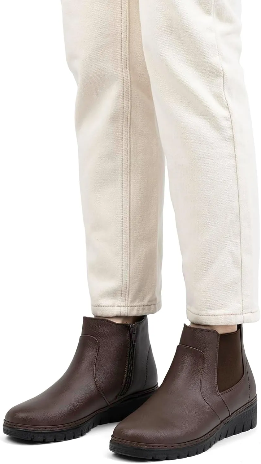 VJH confort Womens Ankle Boots, Comfort Round Toe Lightweight Wedge Chelsea Booties with Arch Support