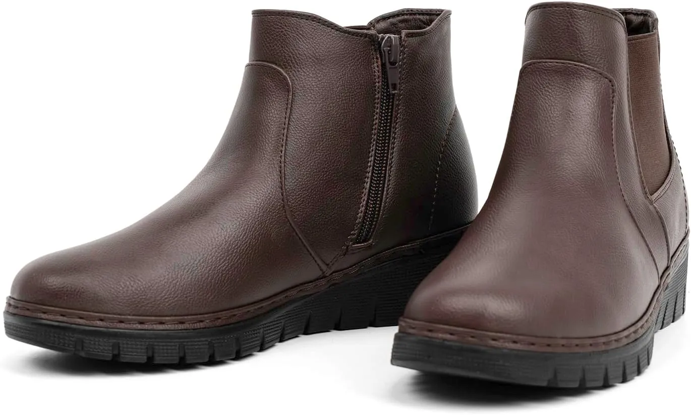 VJH confort Womens Ankle Boots, Comfort Round Toe Lightweight Wedge Chelsea Booties with Arch Support