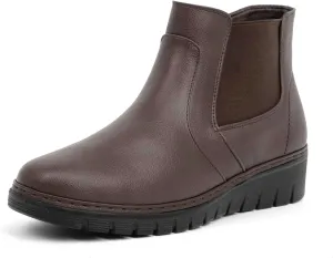 VJH confort Womens Ankle Boots, Comfort Round Toe Lightweight Wedge Chelsea Booties with Arch Support