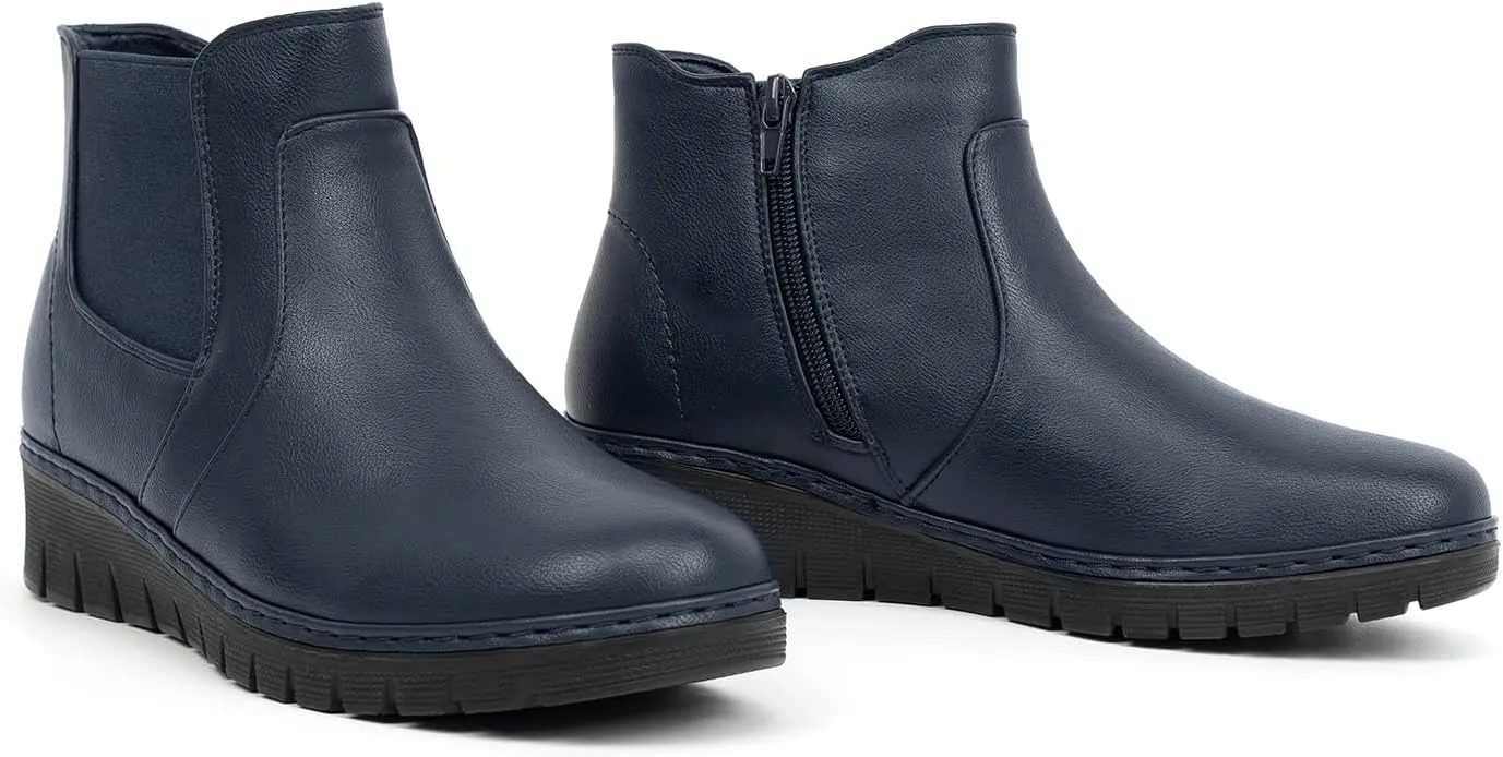 VJH confort Womens Ankle Boots, Comfort Round Toe Lightweight Wedge Chelsea Booties with Arch Support