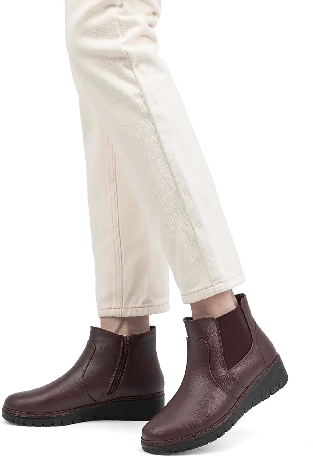 VJH confort Womens Ankle Boots, Comfort Round Toe Lightweight Wedge Chelsea Booties with Arch Support