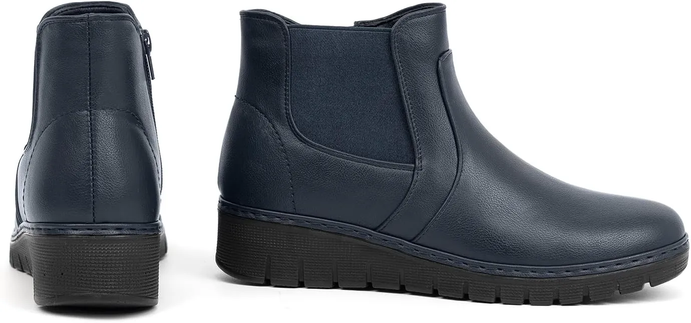 VJH confort Womens Ankle Boots, Comfort Round Toe Lightweight Wedge Chelsea Booties with Arch Support