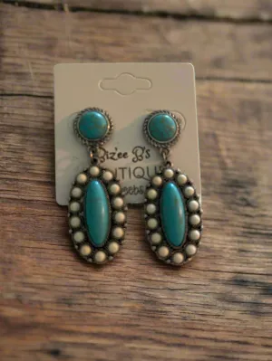 White & Turquoise Stud Dangle Earrings