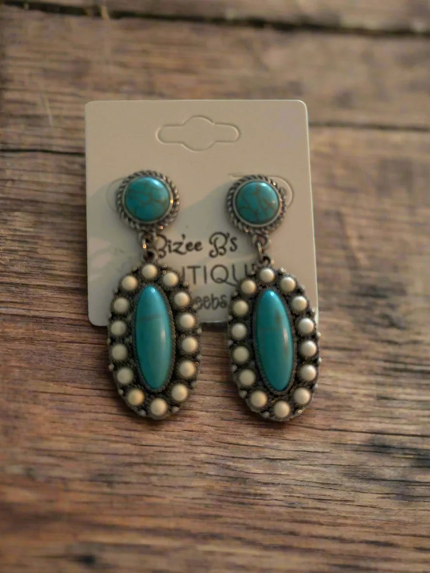 White & Turquoise Stud Dangle Earrings