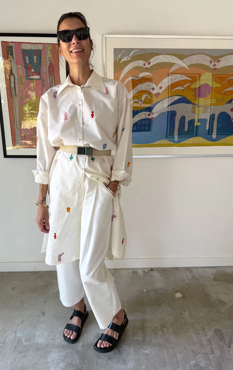 White Button Dress with greek art emblems
