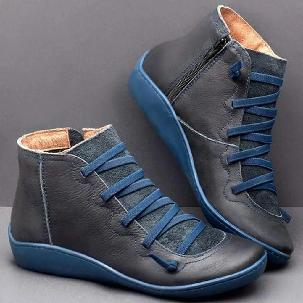 Wide Width Boots for Women Comfy Orthopedic Arch Support Daily Walking Work Outdoor Hiking Ankle Boots Lightweight Lace Up Side Zipper Pull On Flat Boots for Women Winter Fall Travel
