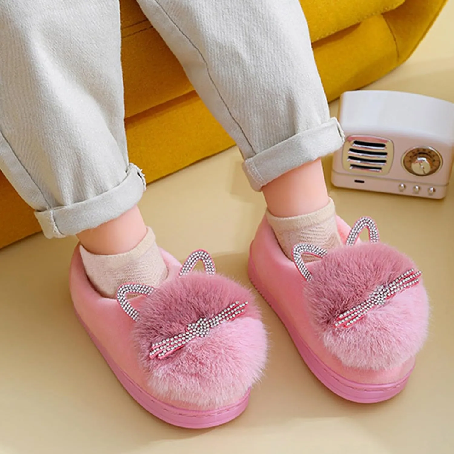Winter Slippers for Boys Kids Children's Boys Girls Fashion Shoes Cartoon Plush Shoes Indoor Home Warm and Cute Cotton Slippers Youth Flip Flops