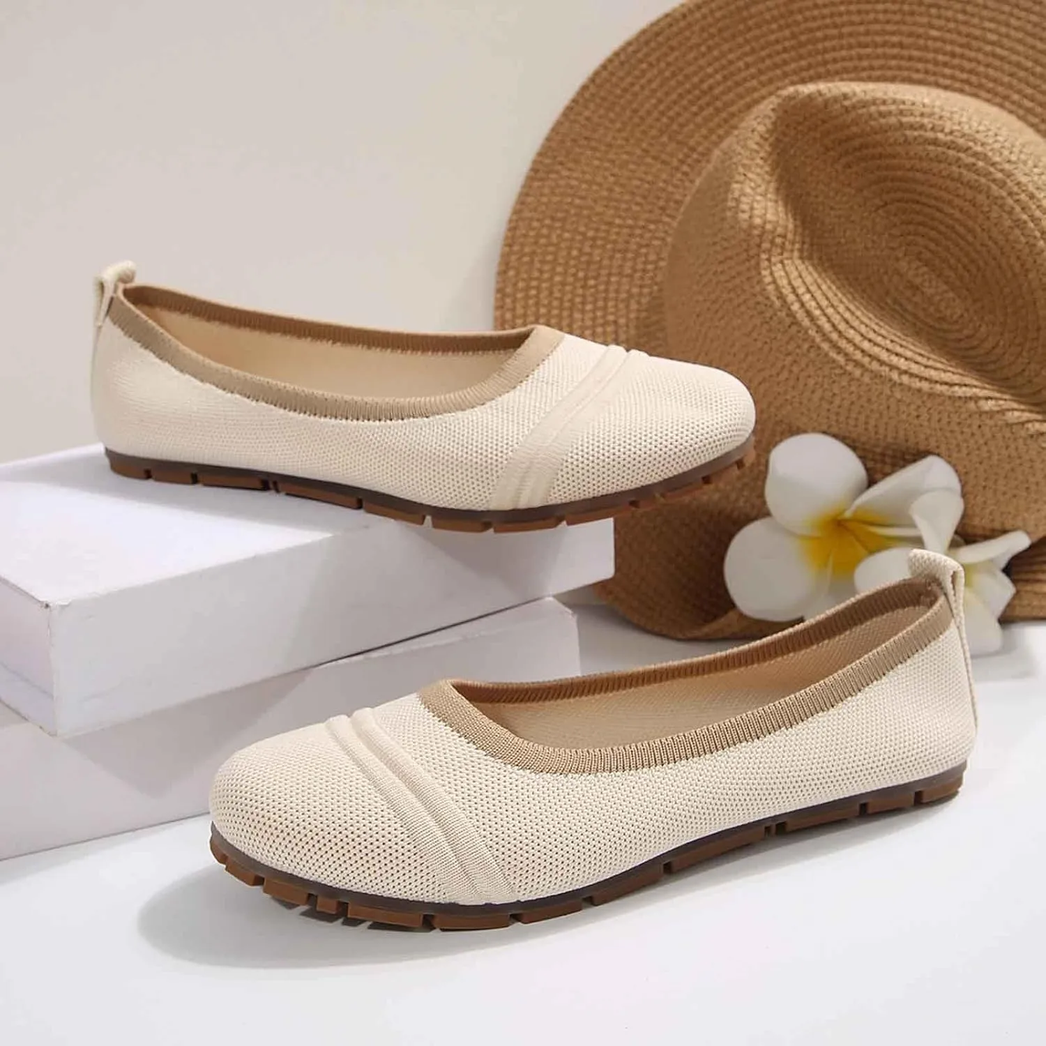 Women Casual Shoes Slip On Round Toe Comfortable Flat Ballet for Walking Work Dressy Everyday Wear