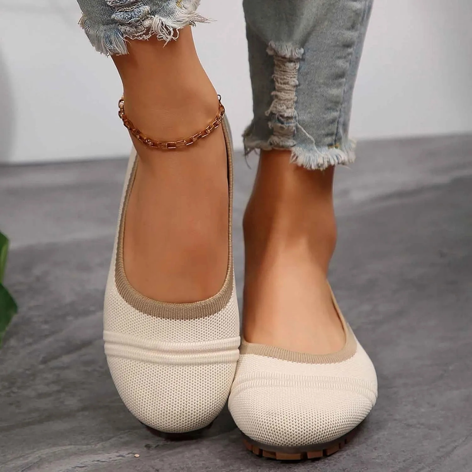 Women Casual Shoes Slip On Round Toe Comfortable Flat Ballet for Walking Work Dressy Everyday Wear
