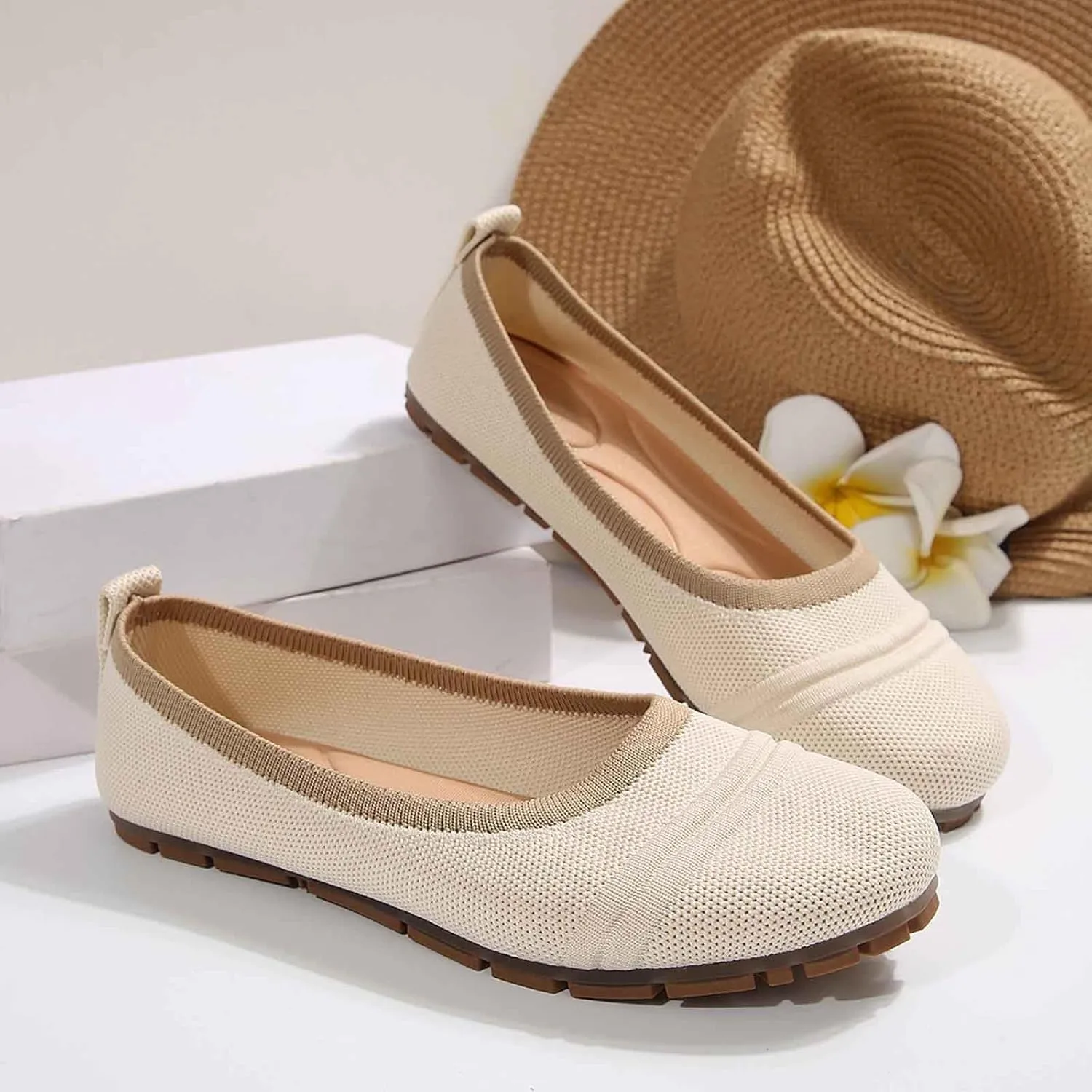 Women Casual Shoes Slip On Round Toe Comfortable Flat Ballet for Walking Work Dressy Everyday Wear