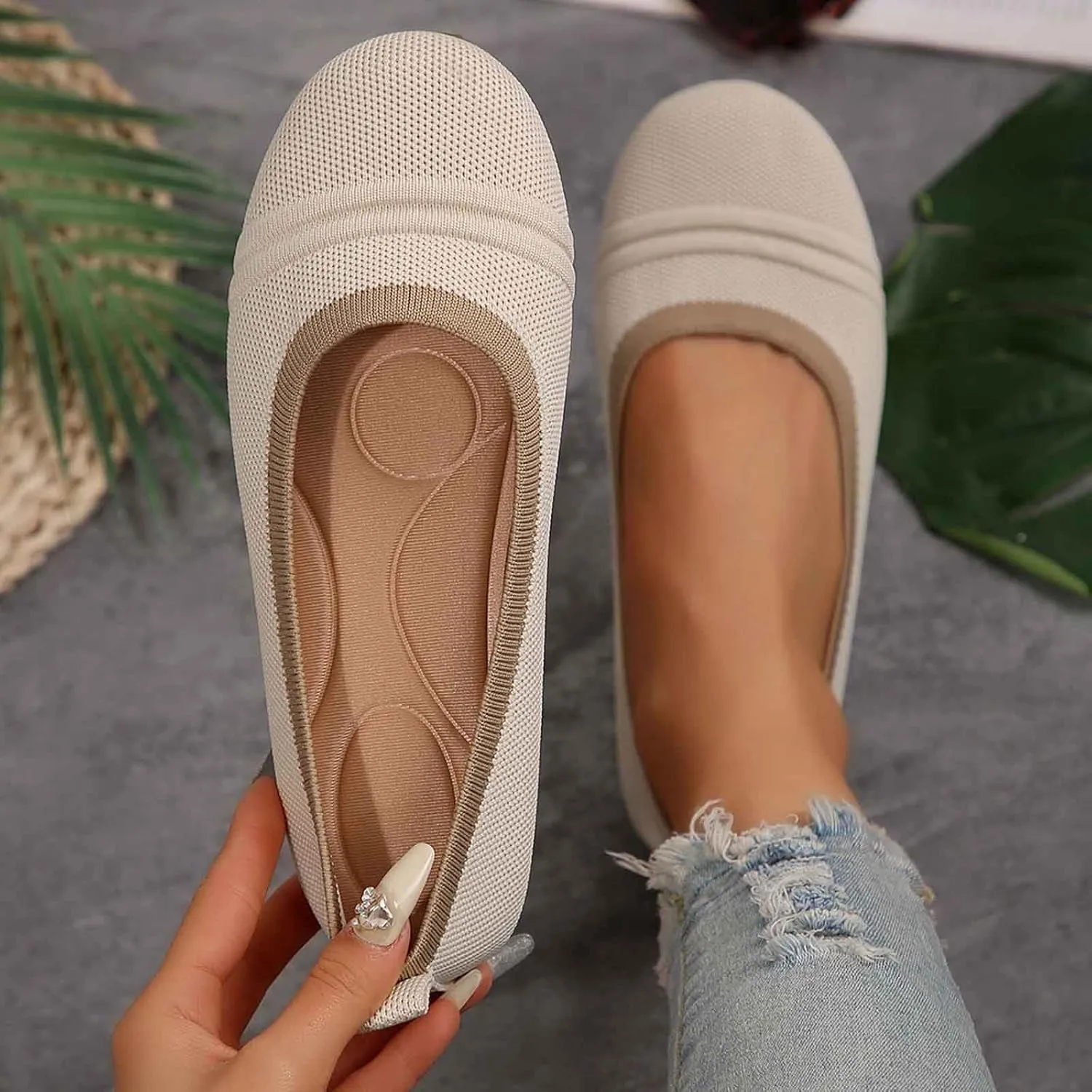Women Casual Shoes Slip On Round Toe Comfortable Flat Ballet for Walking Work Dressy Everyday Wear