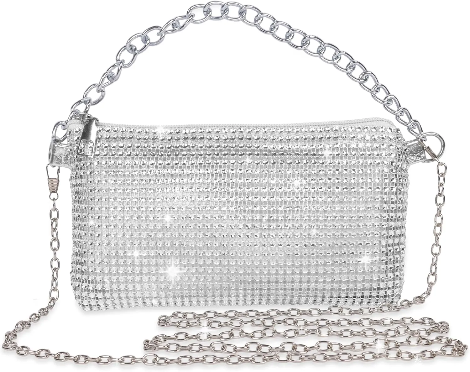 Women Crossbody Bag Rhinestone Bling Evening Clutch Bag,Ladies Handbag Glitter Messenger Bag Sparkly Rhinestone Purses,Women's Bling Shoulder Bags for Banquet Wedding Party,Silvery