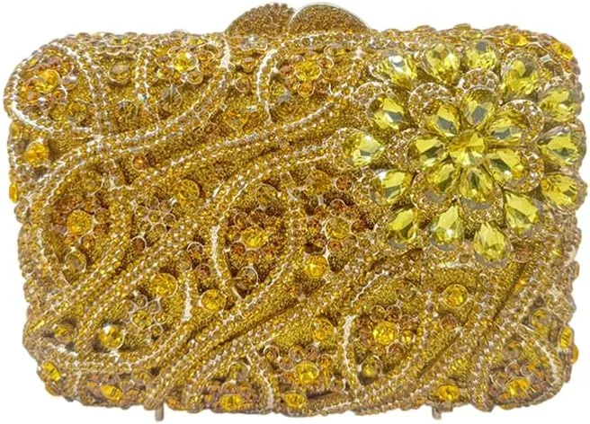 Women Flower Rhinestone Evening Bags Sparkling Crystal Wedding Clutch Party Diamond Purse Floral Formal Handbag