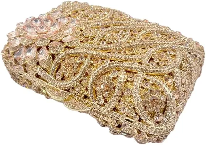 Women Flower Rhinestone Evening Bags Sparkling Crystal Wedding Clutch Party Diamond Purse Floral Formal Handbag
