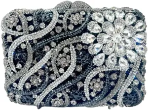Women Flower Rhinestone Evening Bags Sparkling Crystal Wedding Clutch Party Diamond Purse Floral Formal Handbag