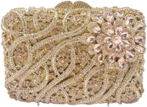 Women Flower Rhinestone Evening Bags Sparkling Crystal Wedding Clutch Party Diamond Purse Floral Formal Handbag