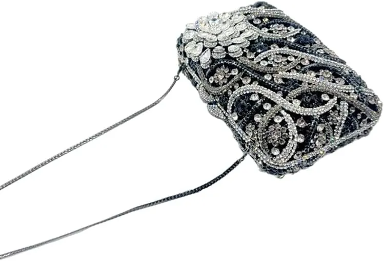 Women Flower Rhinestone Evening Bags Sparkling Crystal Wedding Clutch Party Diamond Purse Floral Formal Handbag