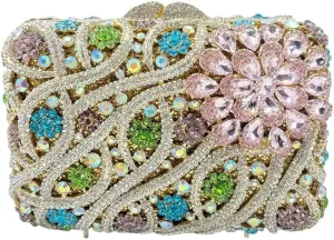 Women Flower Rhinestone Evening Bags Sparkling Crystal Wedding Clutch Party Diamond Purse Floral Formal Handbag