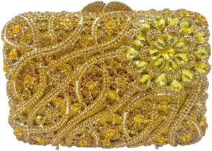 Women Flower Rhinestone Evening Bags Sparkling Crystal Wedding Clutch Party Diamond Purse Floral Formal Handbag