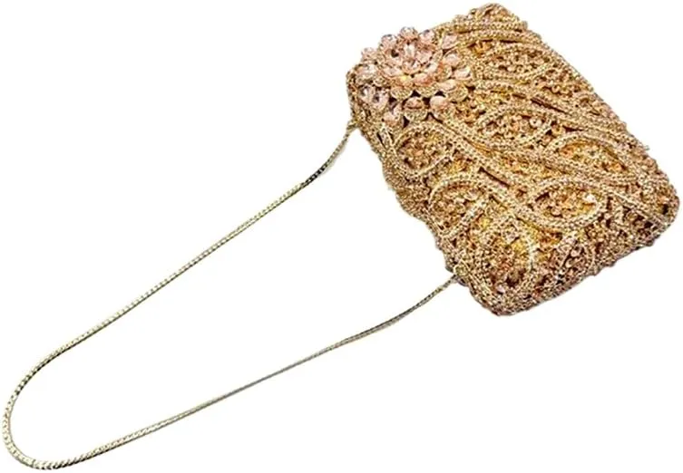 Women Flower Rhinestone Evening Bags Sparkling Crystal Wedding Clutch Party Diamond Purse Floral Formal Handbag
