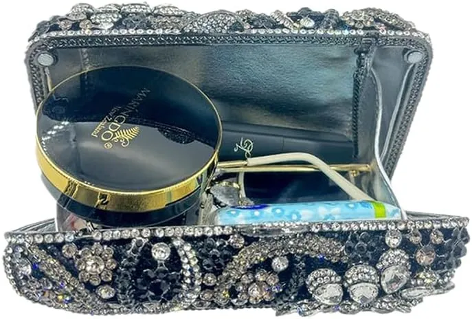 Women Flower Rhinestone Evening Bags Sparkling Crystal Wedding Clutch Party Diamond Purse Floral Formal Handbag