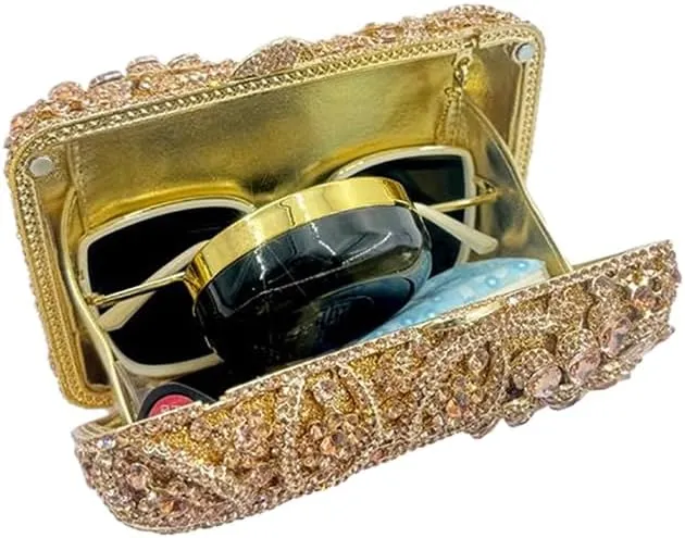 Women Flower Rhinestone Evening Bags Sparkling Crystal Wedding Clutch Party Diamond Purse Floral Formal Handbag