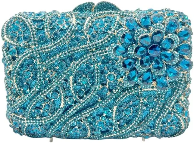 Women Flower Rhinestone Evening Bags Sparkling Crystal Wedding Clutch Party Diamond Purse Floral Formal Handbag