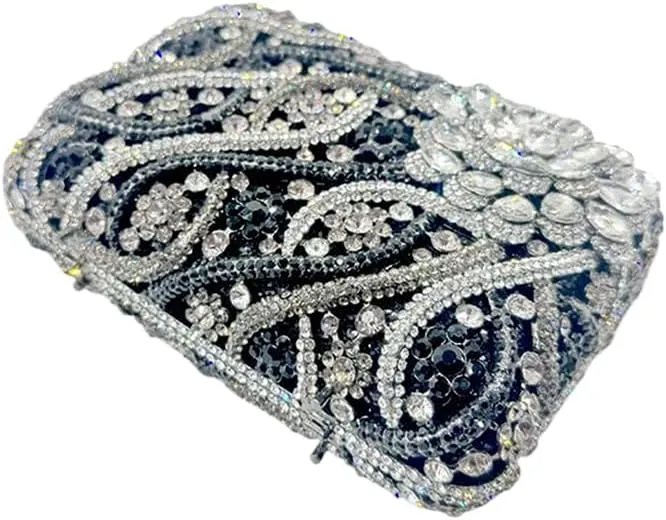 Women Flower Rhinestone Evening Bags Sparkling Crystal Wedding Clutch Party Diamond Purse Floral Formal Handbag