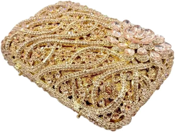 Women Flower Rhinestone Evening Bags Sparkling Crystal Wedding Clutch Party Diamond Purse Floral Formal Handbag