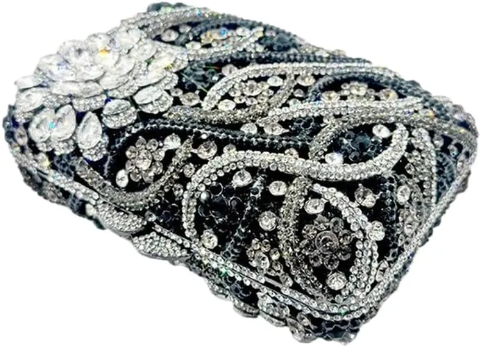 Women Flower Rhinestone Evening Bags Sparkling Crystal Wedding Clutch Party Diamond Purse Floral Formal Handbag