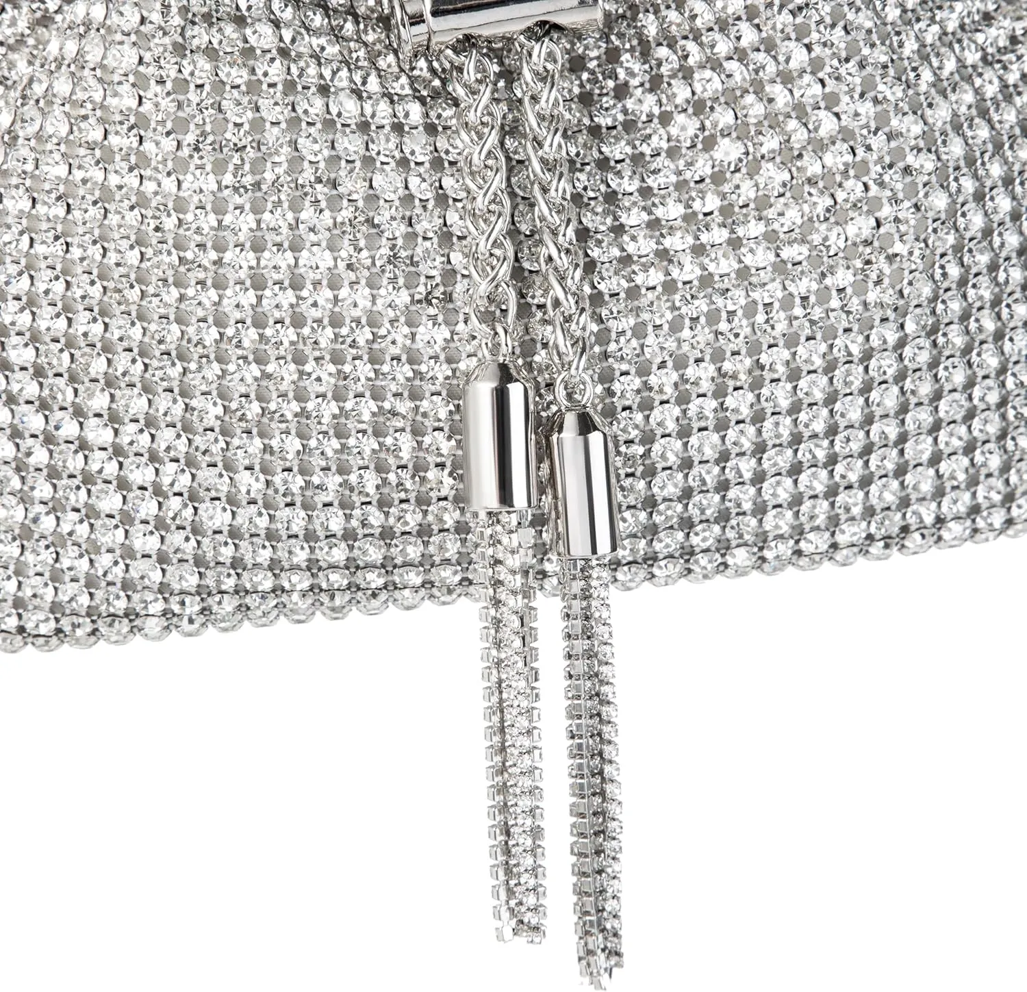 Women Rhinestone Tassel Bucket Bag Sparkling Evening Clutch Diamond Purse with Detachable Strap for Wedding Party