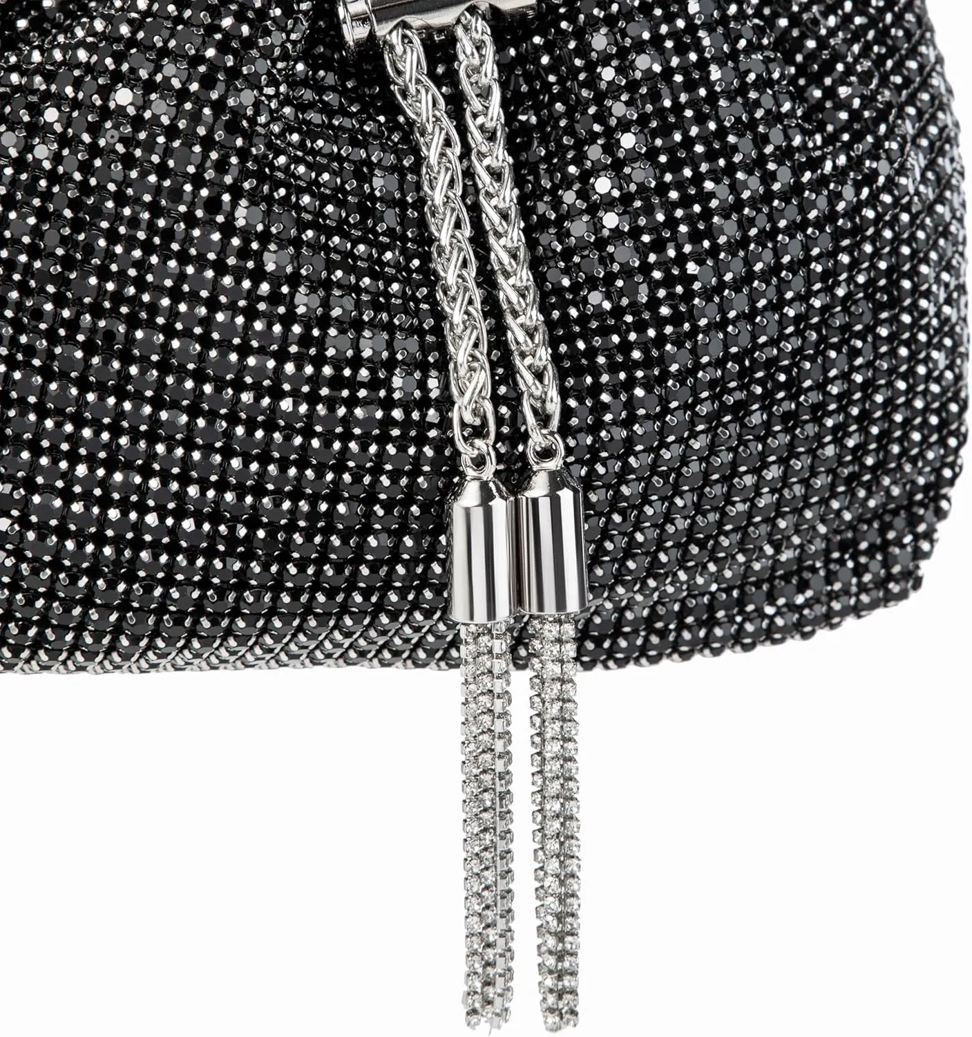 Women Rhinestone Tassel Bucket Bag Sparkling Evening Clutch Diamond Purse with Detachable Strap for Wedding Party