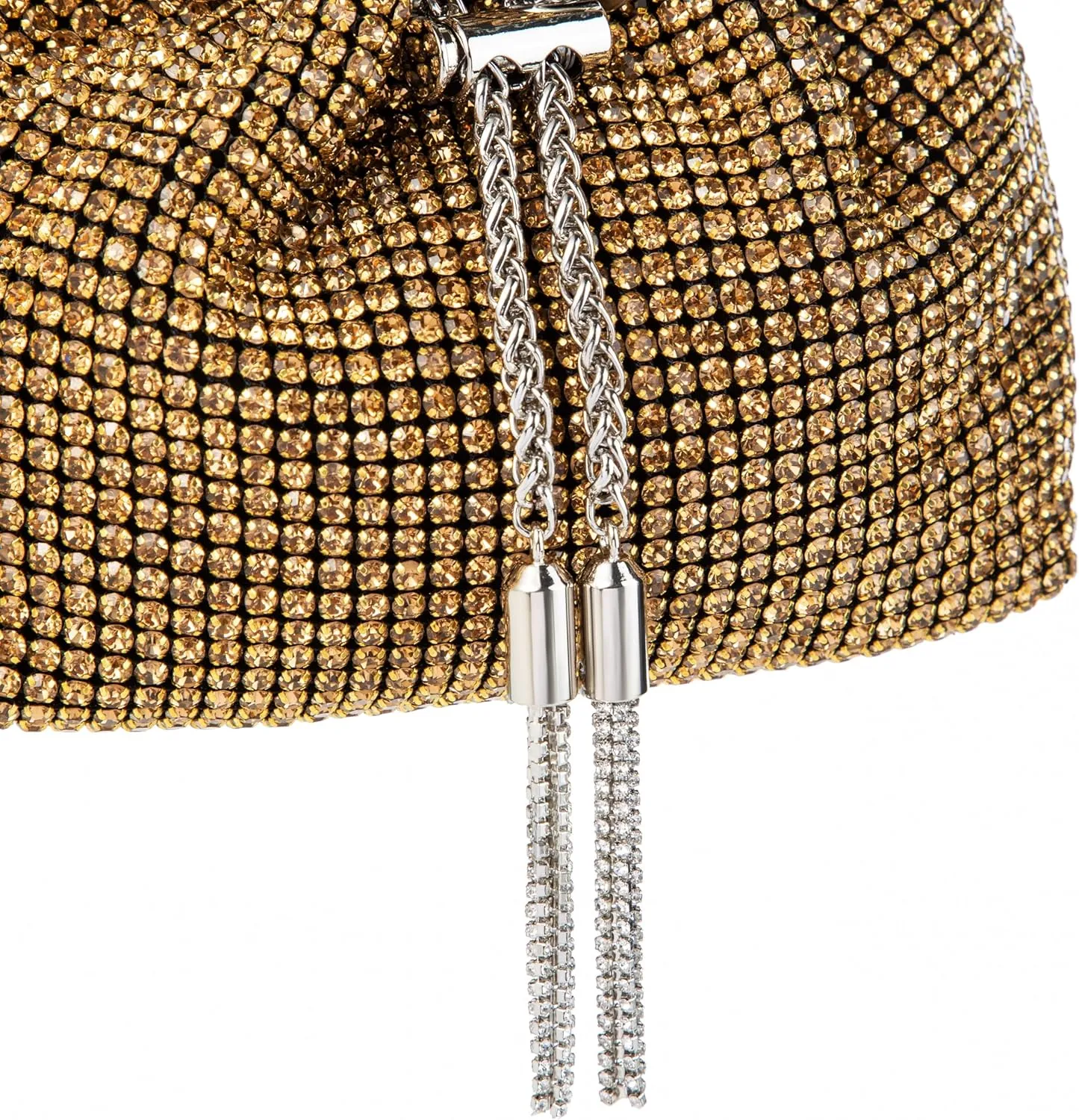 Women Rhinestone Tassel Bucket Bag Sparkling Evening Clutch Diamond Purse with Detachable Strap for Wedding Party
