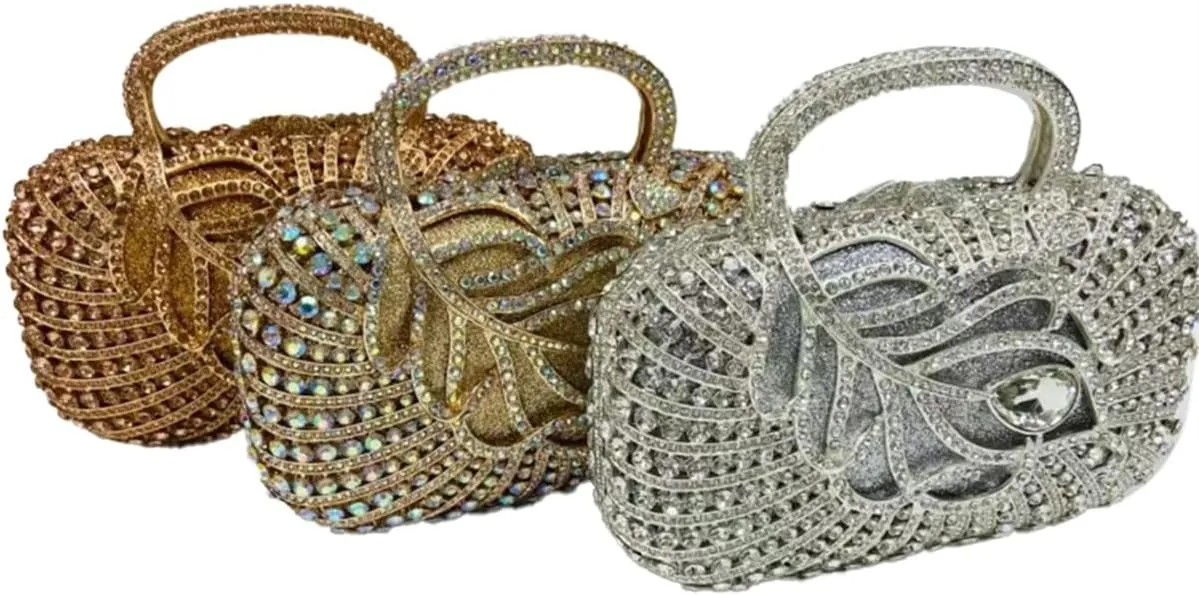 Women Sparkling Crystal Clutch Leaf Diamond Evening Bags Wedding Rhinestone Purse Party Cocktail Handbag