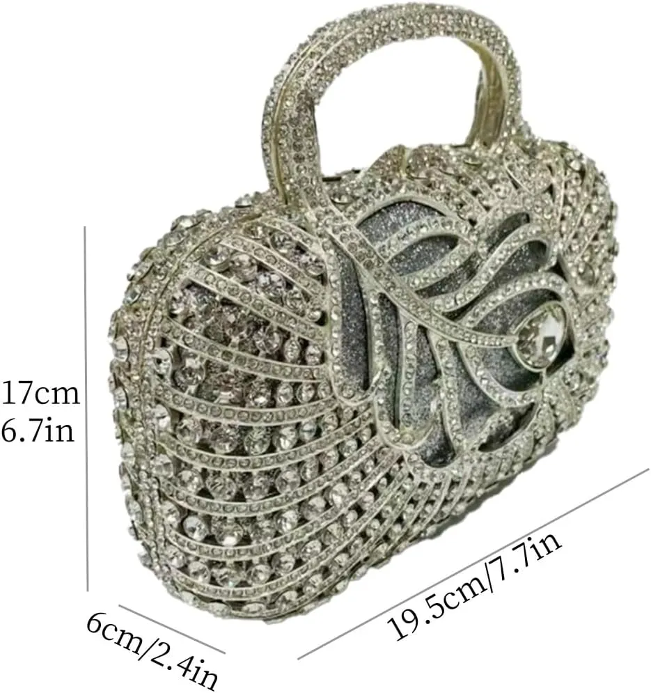 Women Sparkling Crystal Clutch Leaf Diamond Evening Bags Wedding Rhinestone Purse Party Cocktail Handbag