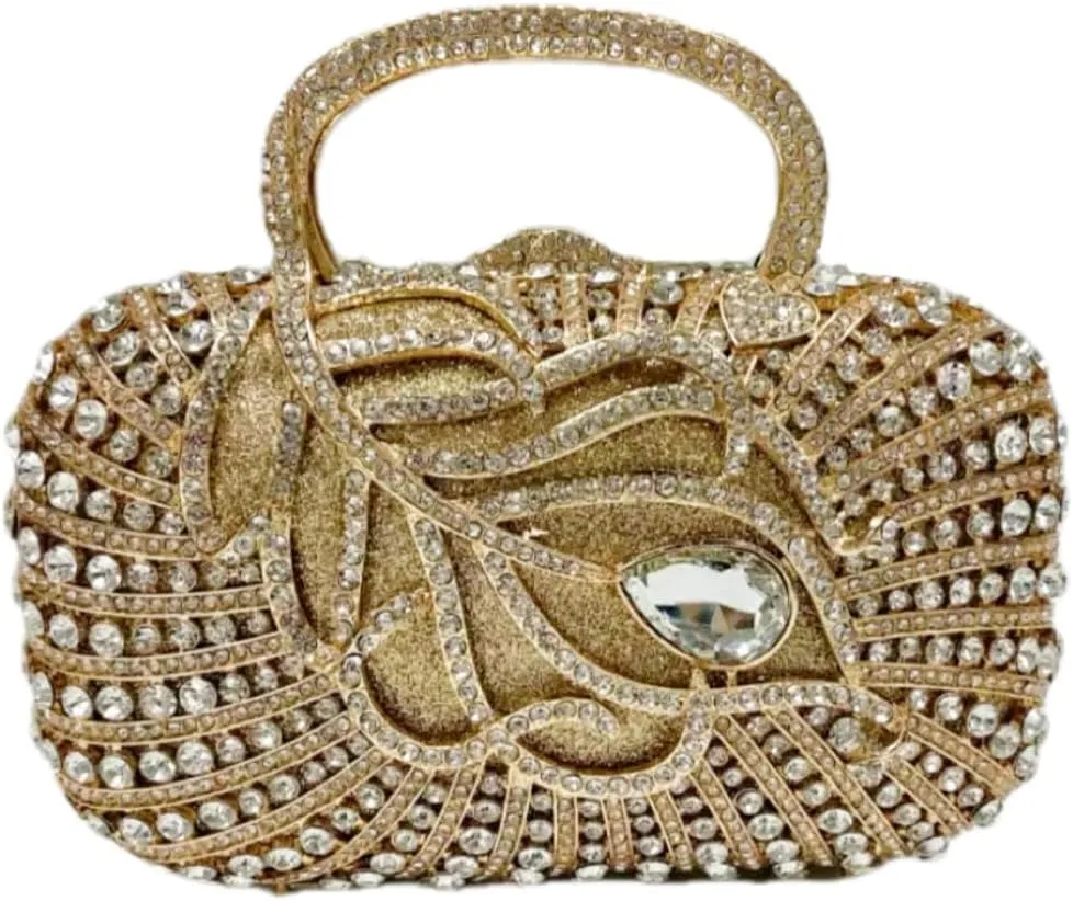 Women Sparkling Crystal Clutch Leaf Diamond Evening Bags Wedding Rhinestone Purse Party Cocktail Handbag