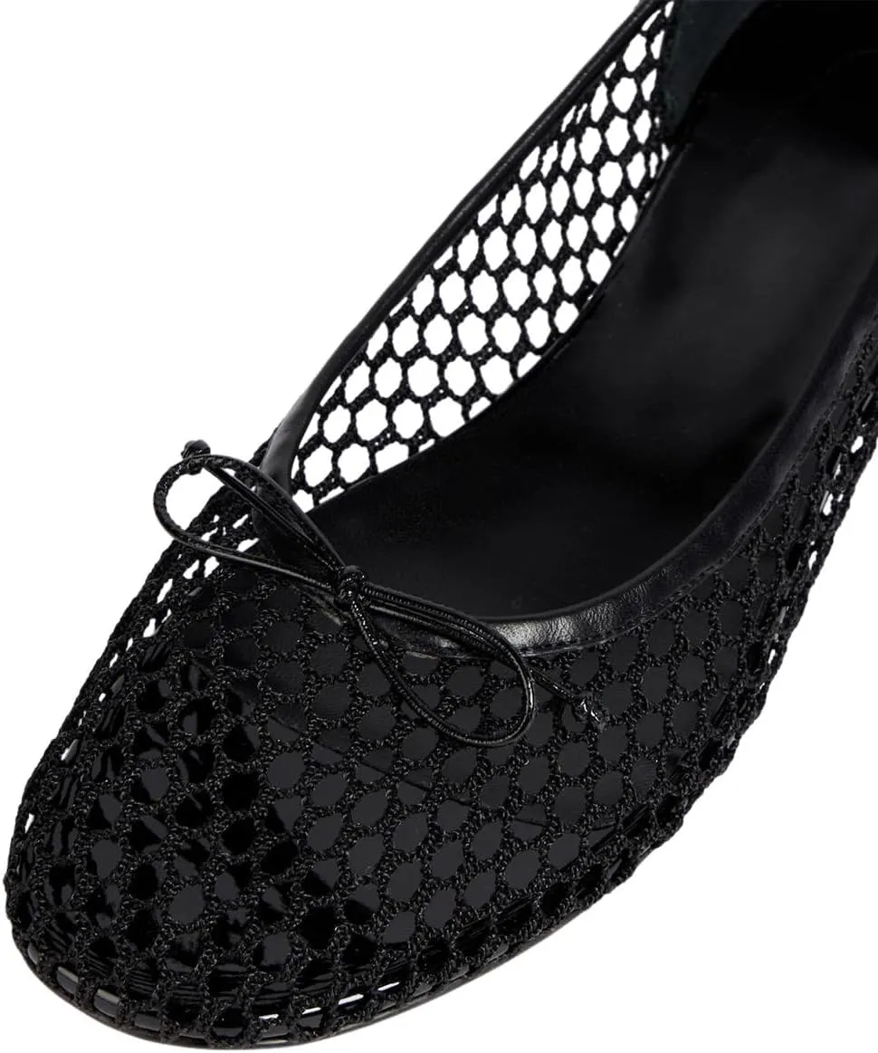 Women Unique Bowknot Round Toe Mesh Flats Slip on Low Heel Comfortable Pumps for Daily Dress Size 4-16 US