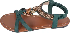 Women's Bohemian Leather Sandals Summer Flat Slide Beach Shoes Comfortable Arch Support Casual Ankle Strap