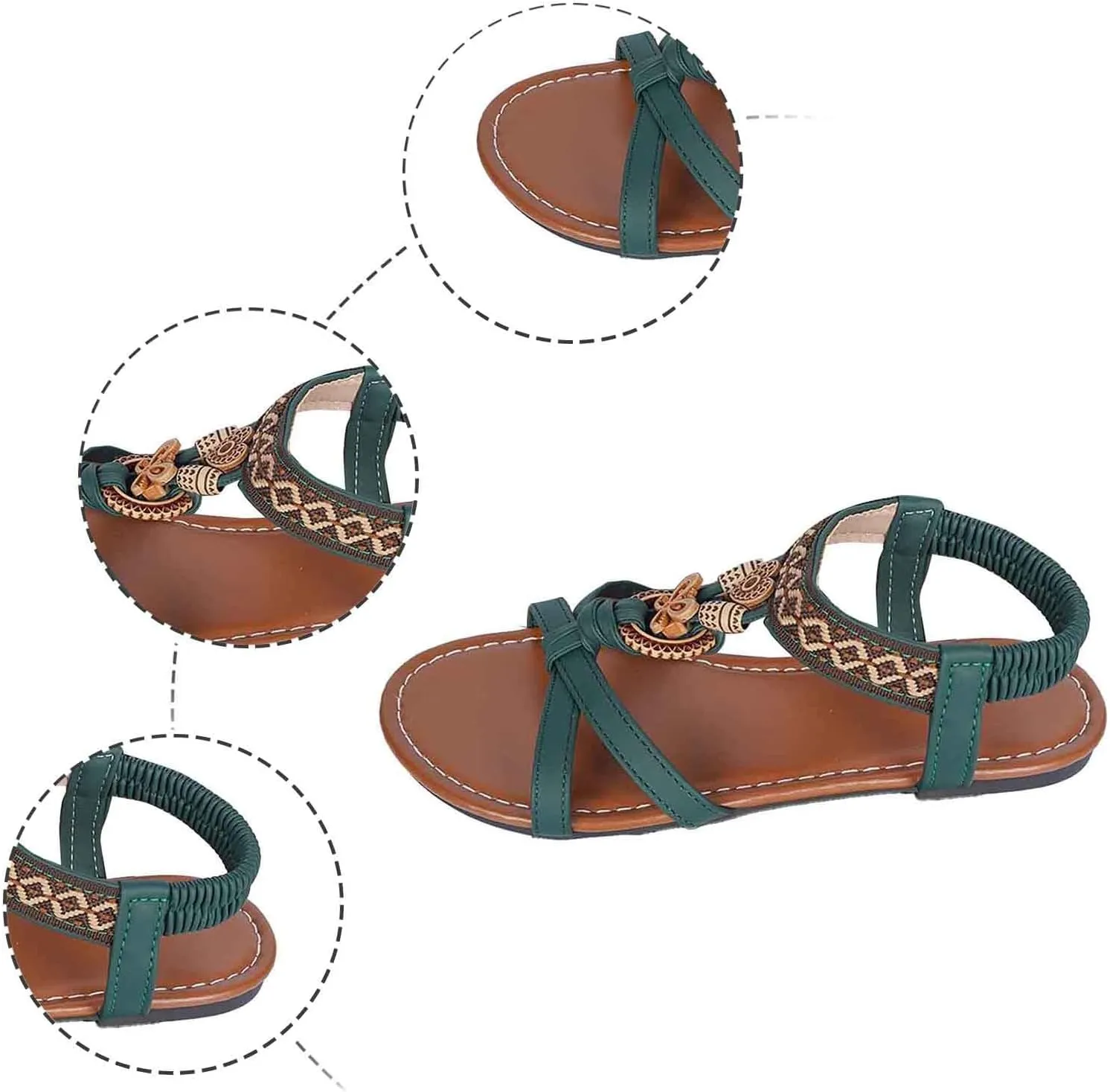 Women's Bohemian Leather Sandals Summer Flat Slide Beach Shoes Comfortable Arch Support Casual Ankle Strap