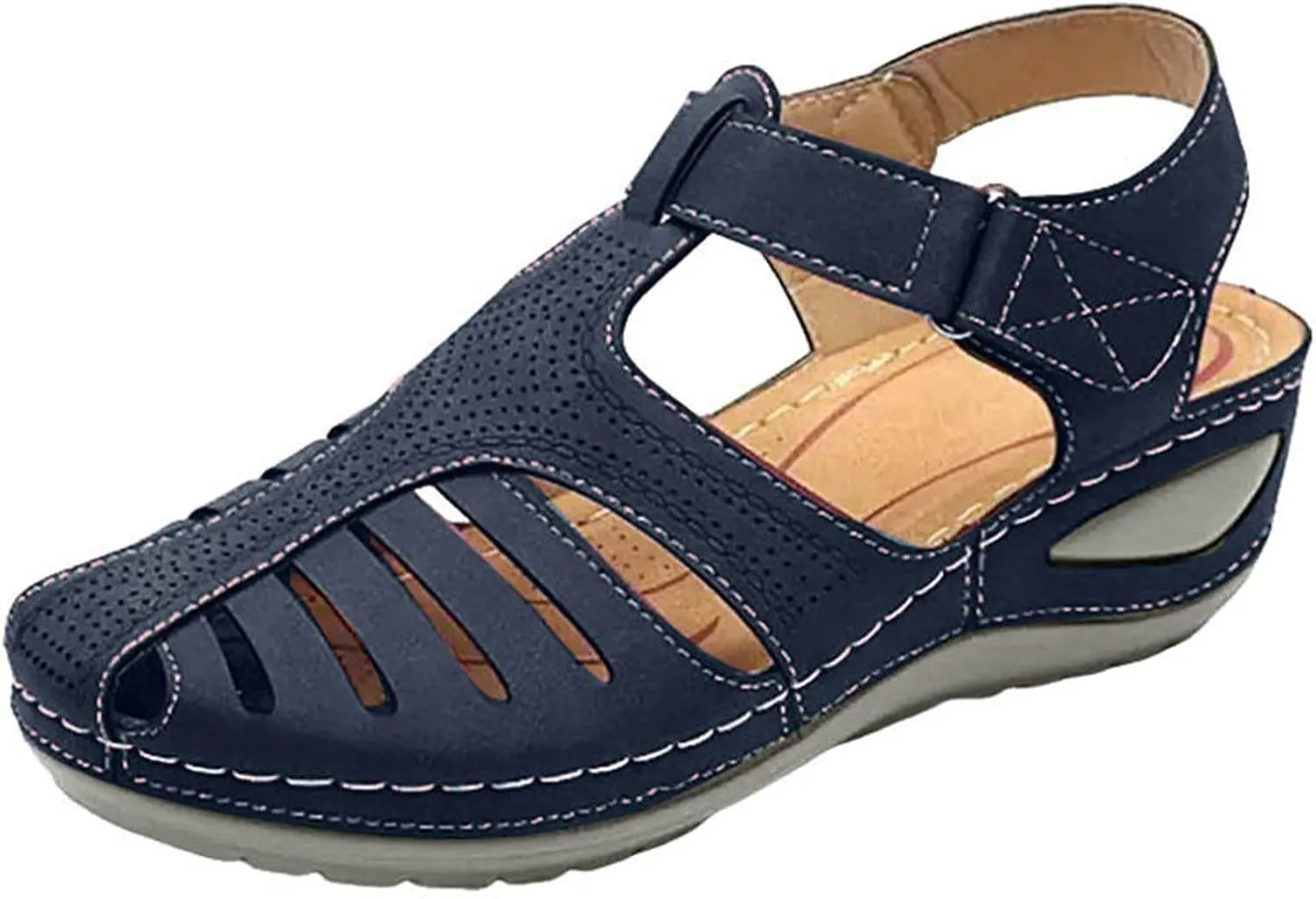 Women's Dressy Casual Black Wedge Sandals for Women, Flat, Open Toe, Slip On, Waterproof, Polyester, Faux Leather, Casual, Wedge Sandals