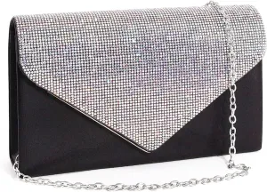 Womens Envelope Evening Bag Clutch Purses Sparkling Rhinestone Hangbag Shoulder Crossbody Bag with Detachable Chain