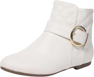 Womens Fall Flat Ankle Boots - Low Heel Booties with Metal Ring Detail, Short No Heel Boots for Women, Stylish Fall Footwear