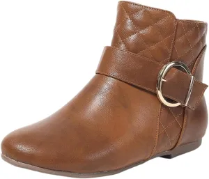 Womens Fall Flat Ankle Boots - Low Heel Booties with Metal Ring Detail, Short No Heel Boots for Women, Stylish Fall Footwear