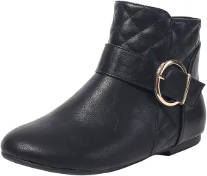 Womens Fall Flat Ankle Boots - Low Heel Booties with Metal Ring Detail, Short No Heel Boots for Women, Stylish Fall Footwear