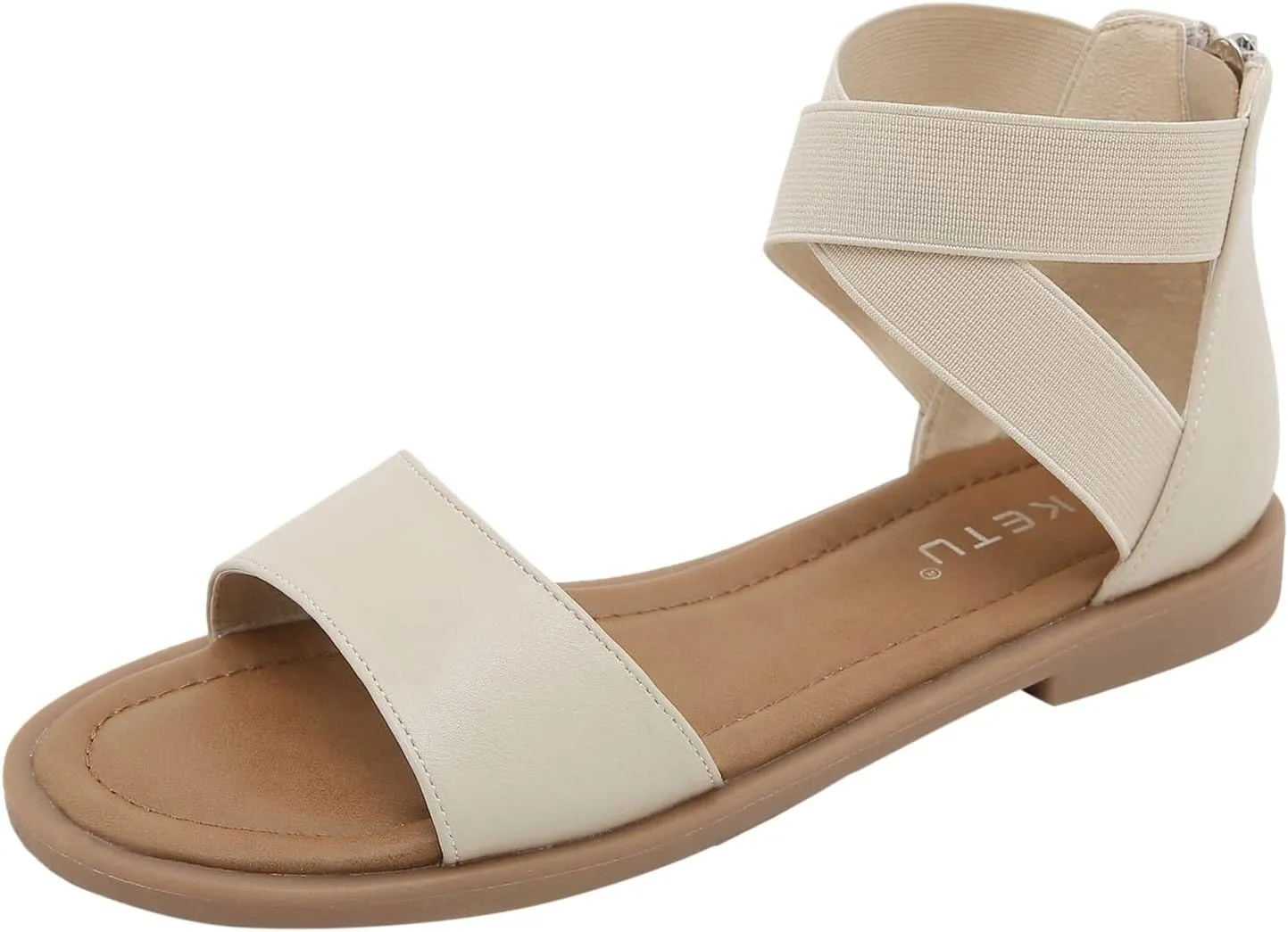 Women's Gladiator Flat Sandals with Back Zipper - Summer Dressy Non Slip Shoes for Casual, Beach Walking Vegan Leather Flat Sandal for Women