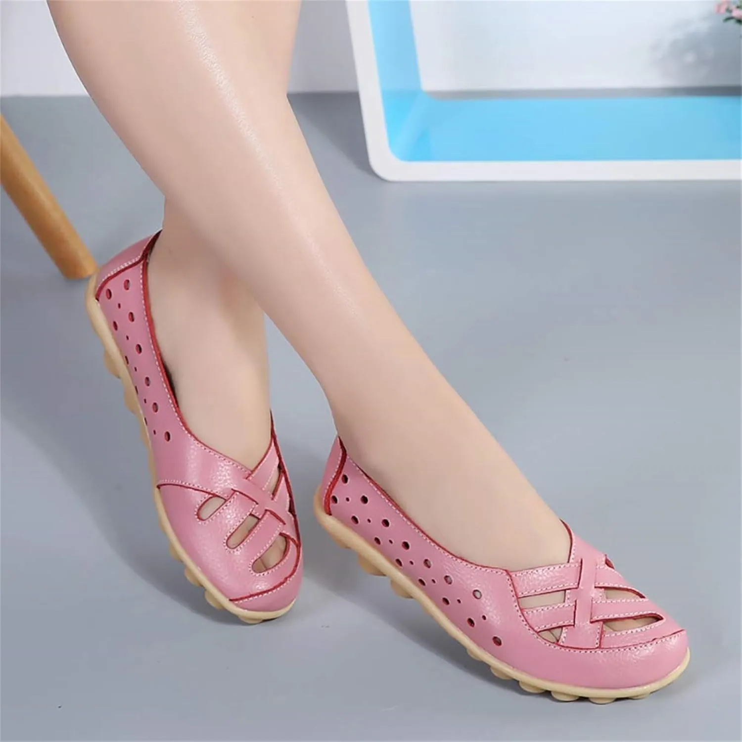 Womens Loafers Comfortable Dressy Leather Flat Sandals for Women 2025 Summer Orthopedic Sandals, Comfort Walking Slip On Loafers Hollow Out Breathable Shoes Casual Fashion Flats